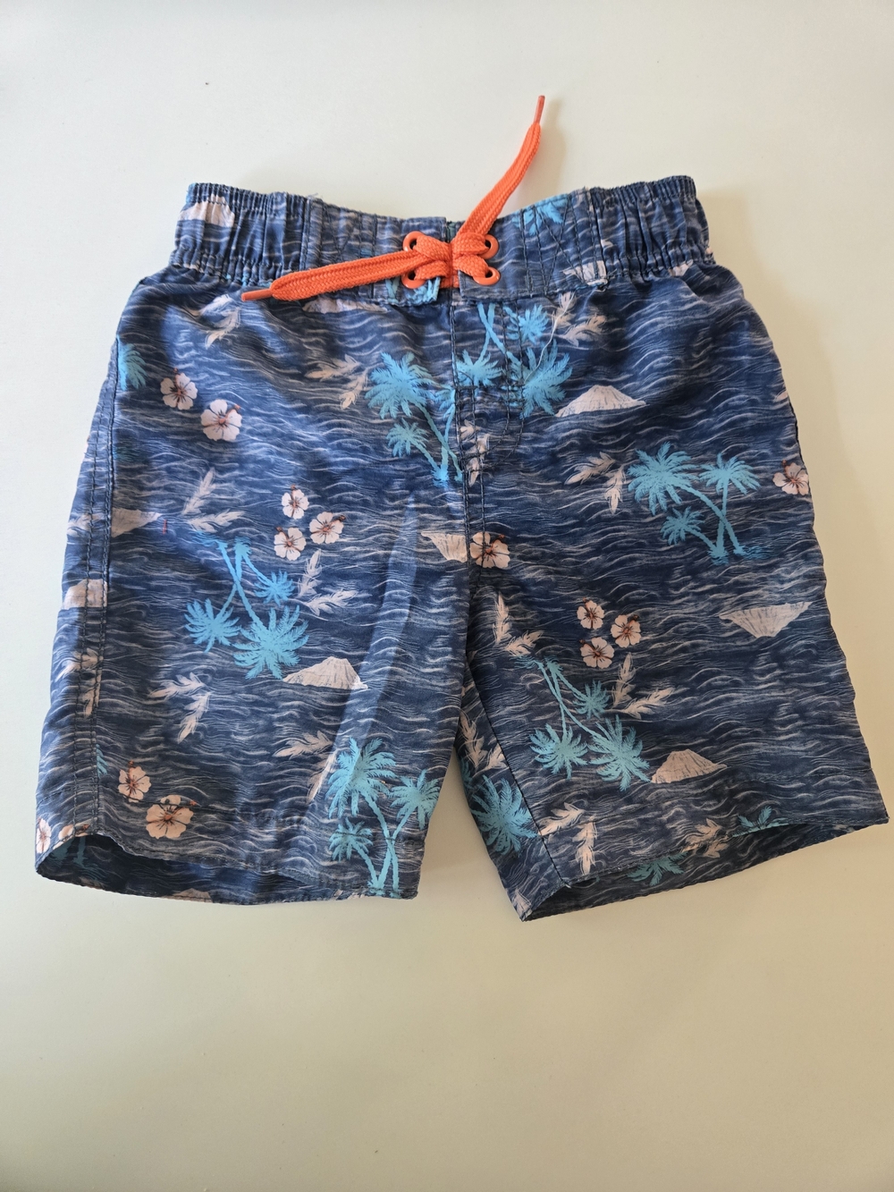 Joe Fresh Blue Tropical Swim Trunks with Orange Drawstring